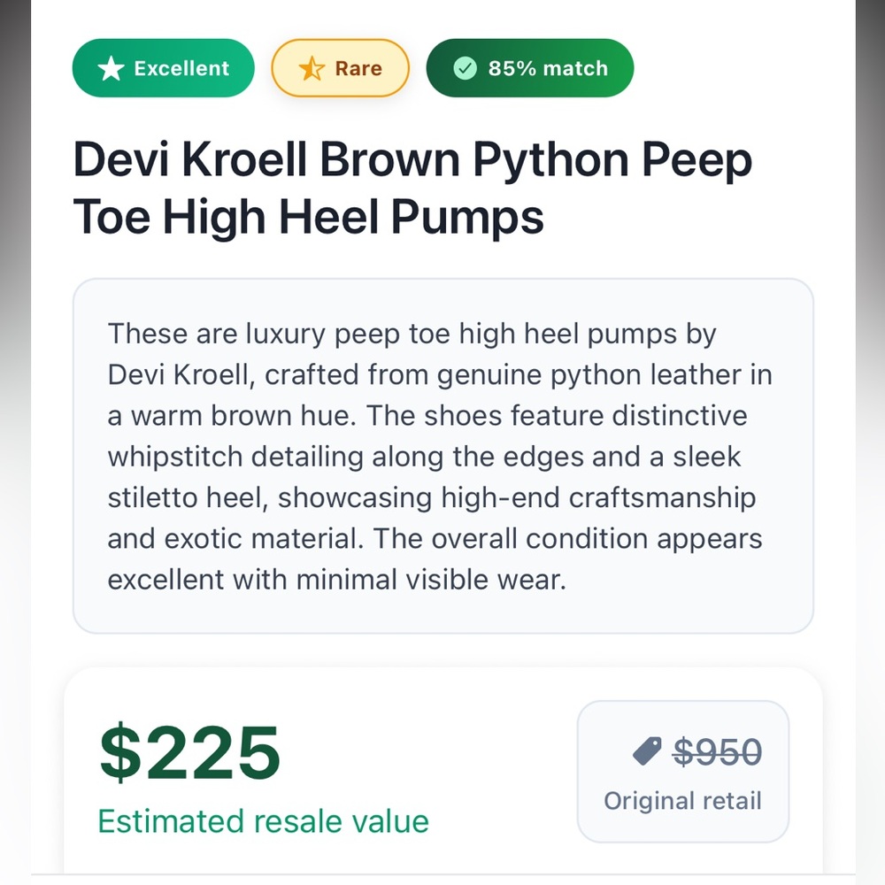 Devi Kroell Brown Python Peep Toe High Heel Pumps… - image 7